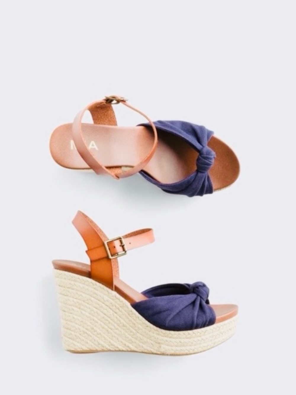 MIA Navy Lorryan Knot Espadrille Wedge Sandals with Tan Ankle Strap - Picture 2 of 10
